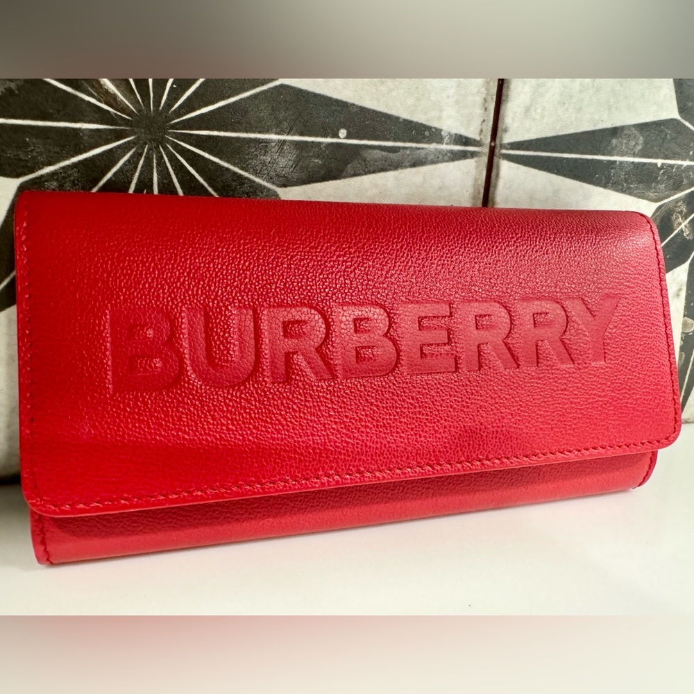 Authentic Burberry Porter Embossed Leather Wallet Red